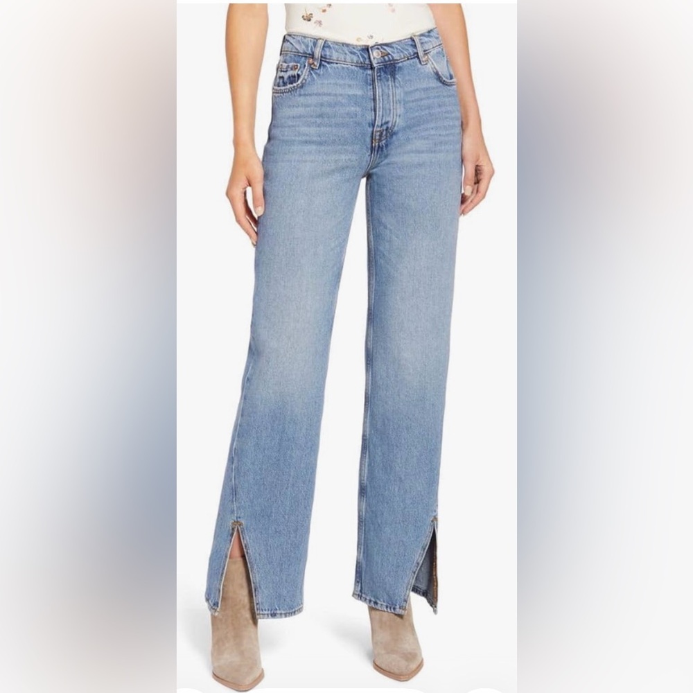 Free People Women’s We The Free High Waist Wide Leg Slit Hem Jeans Size 29